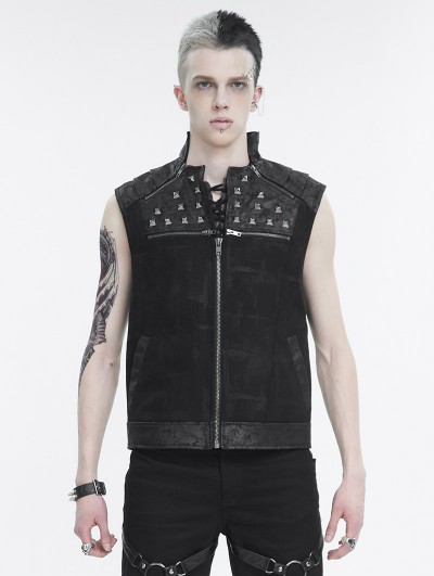 Devil Fashion Black Gothic Punk Rock Studded Zip Up Waistcoat for Men