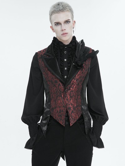 Devil Fashion Wine Red Gothic Retro Feather Party Swallowtail Waistcoat for Men