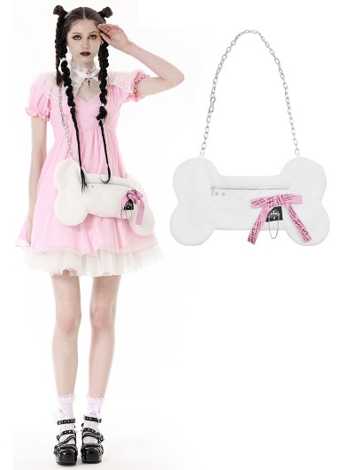 Dark in Love White Cute Gothic Dolly Bone Chain Shoulder Bag