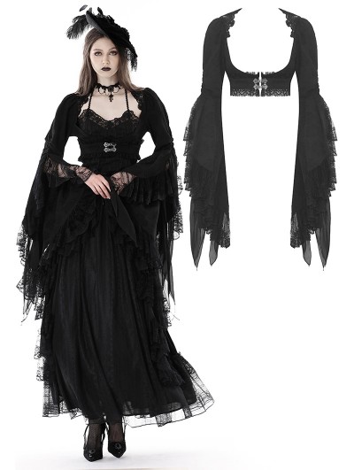 Dark in Love Black Gothic Retro Girdling Bell Sleeves Cape for Women