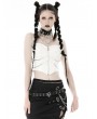 Dark in Love White Gothic Grunge Rib-Chain Overbust Short Corset Top for Women