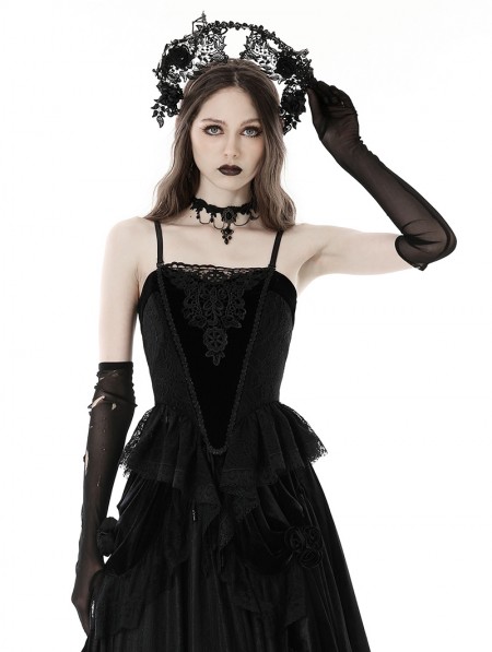 Dark in Love Black Gothic Vintage Court Velvet Strap Overbust Corset ...