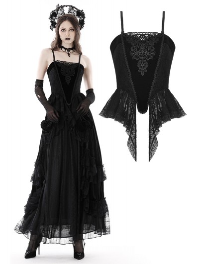 Dark in Love Black Gothic Vintage Court Velvet Strap Overbust Corset Top for Women