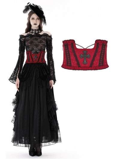 Dark in Love Red Blood and Black Cross Gothic Underbust Corset Waistband for Women