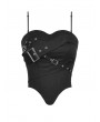 Dark in Love Black Gothic Punk Metal Buckle Strap Crop Corset Top for Women