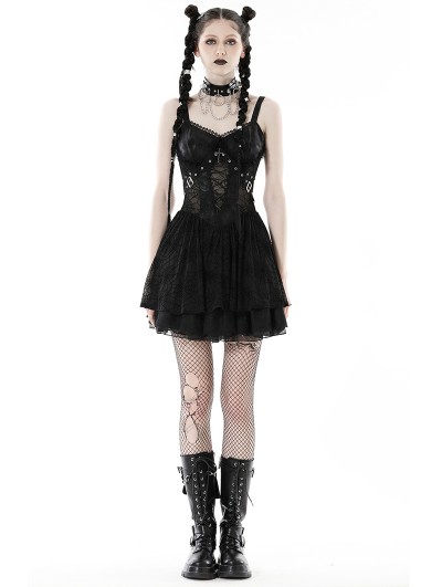 Dark in Love Black Gothic Spider Web Mesh Sexy See-Through Strap Short Dress  - DarkinCloset.com
