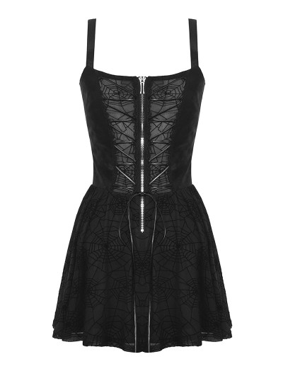 Dark in Love Black Gothic Spider Web Mesh Sexy See-Through Strap Short Dress  - DarkinCloset.com