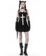 Dark in Love Black Gothic Distressed Super White Cross Strap Short Dress
