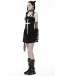 Dark in Love Black Gothic Distressed Super White Cross Strap Short Dress