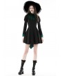 Dark in Love Black and Green Gothic Long Sleeve Short Pleated Tail Dress