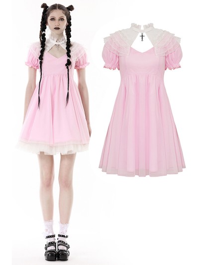 Dark in Love Pink Gothic Lolita Cross Princess Dress with Detachable Collar
