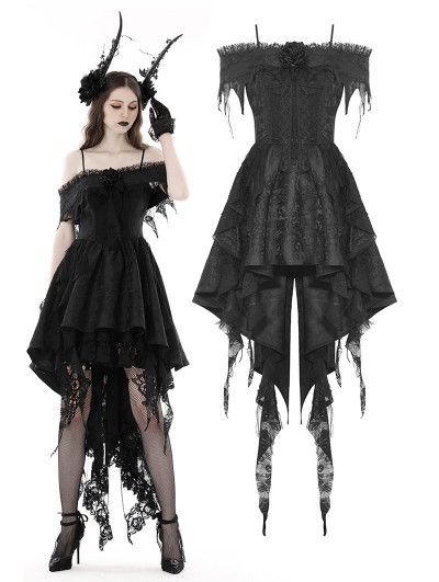 Dark in Love Black Gothic Rose Runaway Princess High-Low Dress