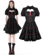 Dark in Love Black Heart Hollow Out Red Lace Up Cute Gothic Short Dress