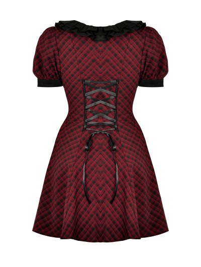 Dark in Love Red Plaid Devil Magic Moon Gothic Short Dress -  DarkinCloset.com