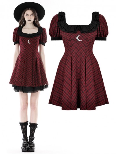 Dark in Love Red Plaid Devil Magic Moon Gothic Short Dress