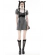 Dark in Love Black and White Stripe Cute Gothic Short Puff Sleeve Dress