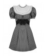 Dark in Love Black and White Stripe Cute Gothic Short Puff Sleeve Dress