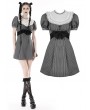 Dark in Love Black and White Stripe Cute Gothic Short Puff Sleeve Dress