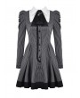 Dark in Love Black and White Stripe Gothic Preppy Style Long Sleeve Short Dress