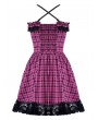 Dark in Love Pink Plaid Gothic Rebel Sweet Cool Strappy Short Dress