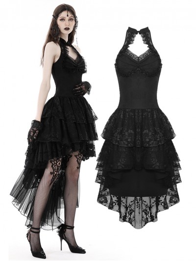 Dark in Love Black Sexy Gothic Halter High-Low Lace Dress