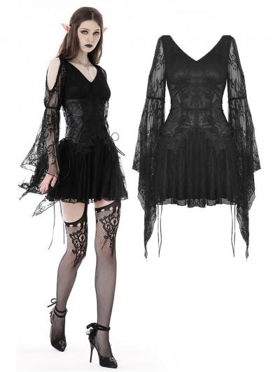 Dark in Love Black Gothic Locomotive Rebel Cold Shoulder Lace Short Dress