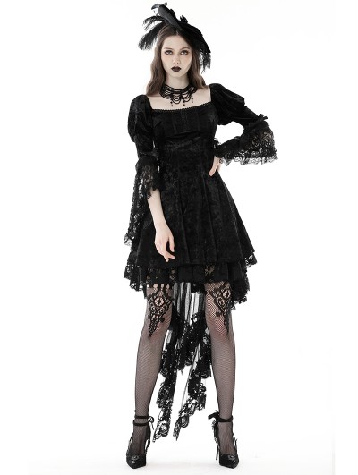 Dark in Love Black Gothic Princess Bell Lace Sleeves Velvet Short Dress - DarkinCloset.com Dark in Love Black Gothic Princess Bell Lace Sleeves Velvet Short Dress - DarkinCloset.com