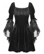 Dark in Love Black Gothic Princess Bell Lace Sleeves Velvet Short Dress