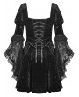 Dark in Love Black Gothic Princess Bell Lace Sleeves Velvet Short Dress