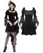 Dark in Love Black Gothic Princess Bell Lace Sleeves Velvet Short Dress
