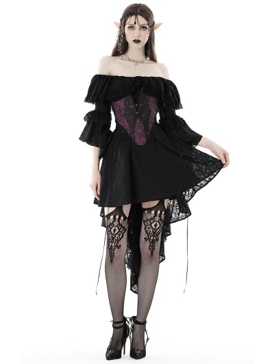Dark in Love Black Gothic Princess Sleeves Off-the-Shoulder High-Low Dress  