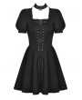 Dark in Love Black Gothic Punk Rock Lace Up Short Puff Sleeve Dress