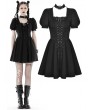 Dark in Love Black Gothic Punk Rock Lace Up Short Puff Sleeve Dress