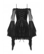 Dark in Love Black Gothic Off-Shoulder Long Trumpet Sleeve Velvet Short Dress