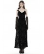 Dark in Love Black Gothic Rose Flocking Maxi Spaghetti Strap Dress