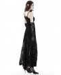 Dark in Love Black Gothic Rose Flocking Maxi Spaghetti Strap Dress