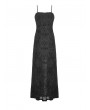 Dark in Love Black Gothic Rose Flocking Maxi Spaghetti Strap Dress