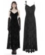 Dark in Love Black Gothic Rose Flocking Maxi Spaghetti Strap Dress