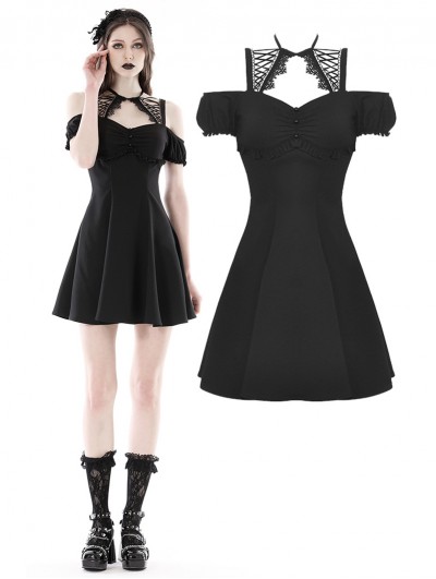 Dark in Love Black Daily Gothic Off-the-Shoulder Short Dress