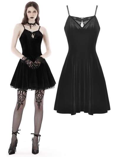 Dark in Love Black Gothic Bat Lace Appliqued Back Sexy Strap Short Velvet Dress
