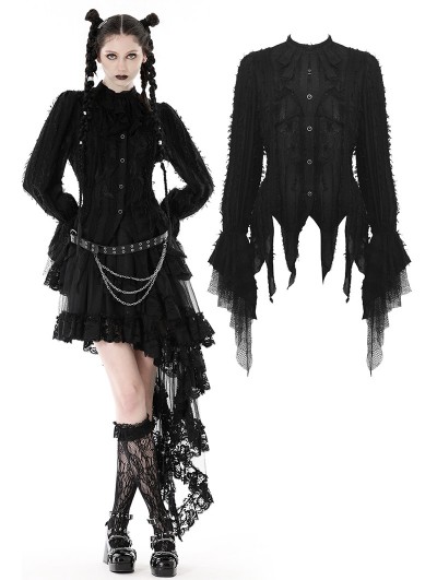 Dark in Love Black Gothic Long Sleeve Irregular Blouse for Women