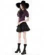 Dark in Love Purple and Black Gothic Frilly Collar Short Sleeve Blouse for Women
