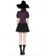 Dark in Love Purple and Black Gothic Frilly Collar Short Sleeve Blouse for Women