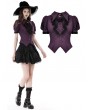 Dark in Love Purple and Black Gothic Frilly Collar Short Sleeve Blouse for Women