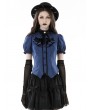 Dark in Love Blue and Black Gothic Stripe Frilly Collar Short Sleeve Blouse for Women