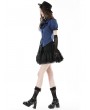 Dark in Love Blue and Black Gothic Stripe Frilly Collar Short Sleeve Blouse for Women