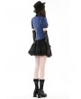 Dark in Love Blue and Black Gothic Stripe Frilly Collar Short Sleeve Blouse for Women