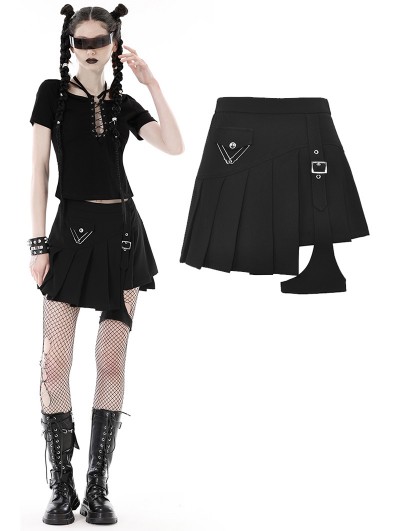 Dark in Love Black Gothic Punk Grunge Irregular Pleated Short Skirt