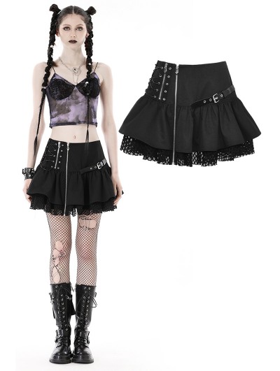 Dark in Love Black Gothic Punk Asymmetrical Zipper Mini Skirt