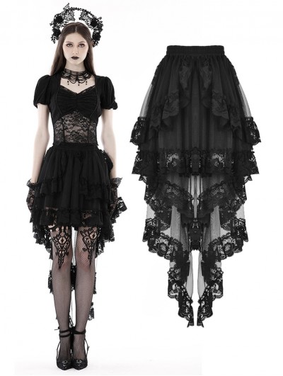 Dark in Love Black Gothic Frilly Lace Swallow Tail Skirt 